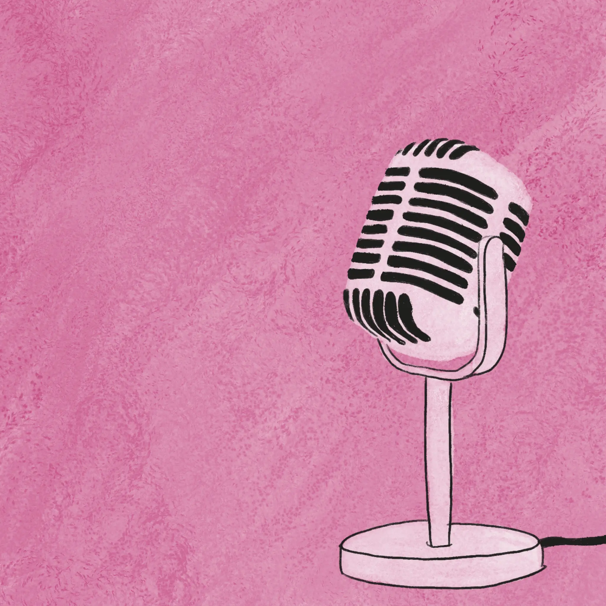 Illustration of vintage microphone on pink textured background